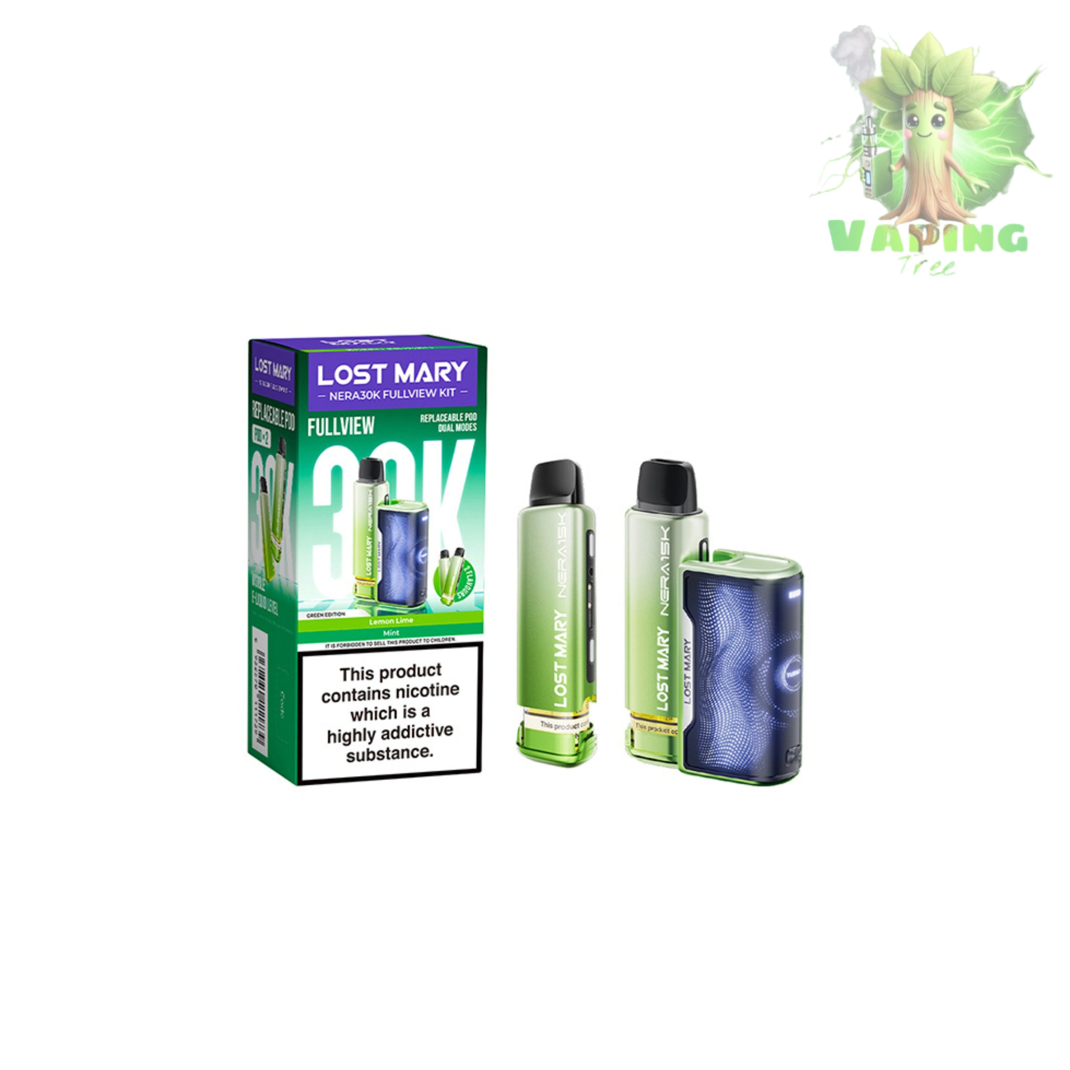 Lost Mary Nera 30K Green Edition with Fullview Pods and LED display